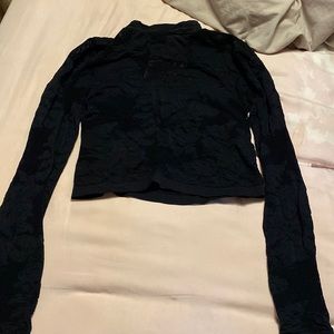 Lace flower print see through long black sleeve SZ small